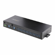 Picture of StarTech.com 16-Port Industrial USB 5Gbps Hub with Power Adapter, Metal Enclosure, Mountable, ESD Protection, Terminal Block Power, USB Charging, Dual-Host Switch - TAA