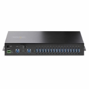 Picture of StarTech.com 16-Port Industrial USB 5Gbps Hub with Power Adapter, Metal Enclosure, Mountable, ESD Protection, Terminal Block Power, USB Charging, Dual-Host Switch - TAA