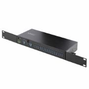 Picture of StarTech.com 16-Port Industrial USB 5Gbps Hub with Power Adapter, Metal Enclosure, Mountable, ESD Protection, Terminal Block Power, USB Charging, Dual-Host Switch - TAA