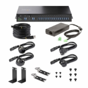 Picture of StarTech.com 16-Port Industrial USB 5Gbps Hub with Power Adapter, Metal Enclosure, Mountable, ESD Protection, Terminal Block Power, USB Charging, Dual-Host Switch - TAA