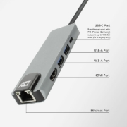Picture of ACT AC7091 laptop dock/port replicator Wired USB 3.2 Gen 1 (3.1 Gen 1) Type-C Grey