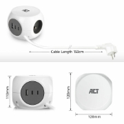 Picture of ACT AC2425 power extension 1.5 m 3 AC outlet(s) Indoor White