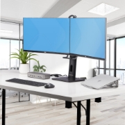 Picture of StarTech.com Crossbar Dual Monitor Desk Stand For Double 27-inch Screens, VESA Mount 75x75/100x100, Toolless Height Adjustment, Up To 13.2lb (6kg) Per Display