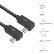 Image de ACT Câble USB 3.0 10 Gbit/s 60 W USB Type-C® (coudé à gauche/droite) vers USB Type-C® (coudé à gauche/droite), 2 mètres