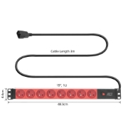 Image de ACT Rallonge PDU 19" C14 IEC60320 avec 8 prises de type E, 3m H05VV-F 3G1.0