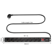 Image de ACT Rallonge PDU 19" CEE7/7 avec 8 prises de type F et interrupteur marche/arrêt, 2.5m H05VV-F 3G1.5