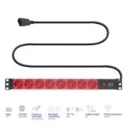 Image de ACT Rallonge PDU 19" C14 IEC60320 avec 8 prises de type F, 3m H05VV-F 3G1.0