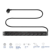 Image de ACT Rallonge PDU 19" CEE7/7 avec 9 prises de type E, 3m H05VV-F 3G1.5