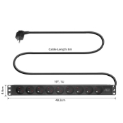 Image de ACT Rallonge PDU 19" CEE7/7 avec 9 prises de type E, 3m H05VV-F 3G1.5