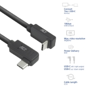 Image de ACT Câble USB 3.0 10 Gbit/s 60 W USB Type-C (coudé vers la gauche/droite) vers USB Type-C (coudé vers le haut/bas), 2 mètre