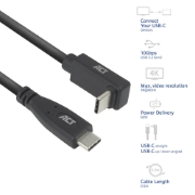 Image de ACT Câble USB 3.0 10 Gbit/s 60 W USB Type-C (droit) vers USB Type-C (coudé vers le haut/bas), 1 mètre