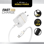 Afbeeldingen van OtterBox EU Wall Charger 20W - 1X USB-C 20W USB-PD + USB C-Lightning Cable 1m, Cloud Dust White