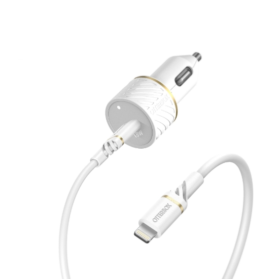 Afbeeldingen van OtterBox Car Charger Bundle USB C 18W USB PD + USB C-Lightning Cable 1M, Cloud Dust White