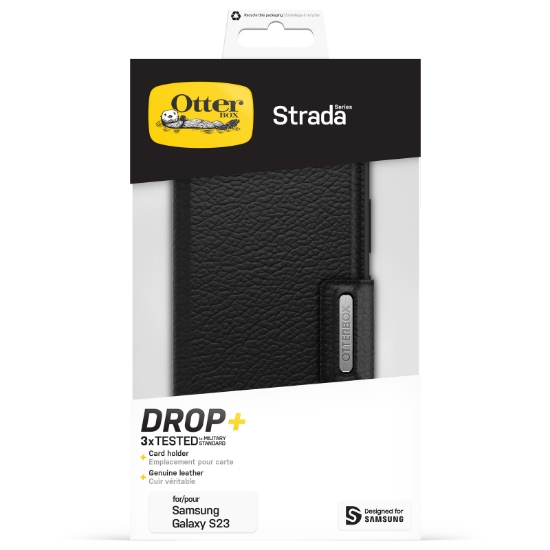 Afbeeldingen van OtterBox Strada-hoesje voor Galaxy S23, schokbestendig, valbestendig, lederen folio met kaarthouder, 3x getest volgens militaire standaard, Zwart