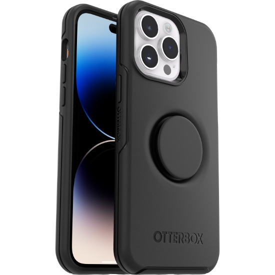 Afbeeldingen van OtterBox Otter+Pop Case voor iPhone 14 Pro, Schokbestendig, Valbestendig, Beschermhoes met PopSockets PopGrip, 3x getest volgens militaire standaard, Antimicrobieel, Zwart