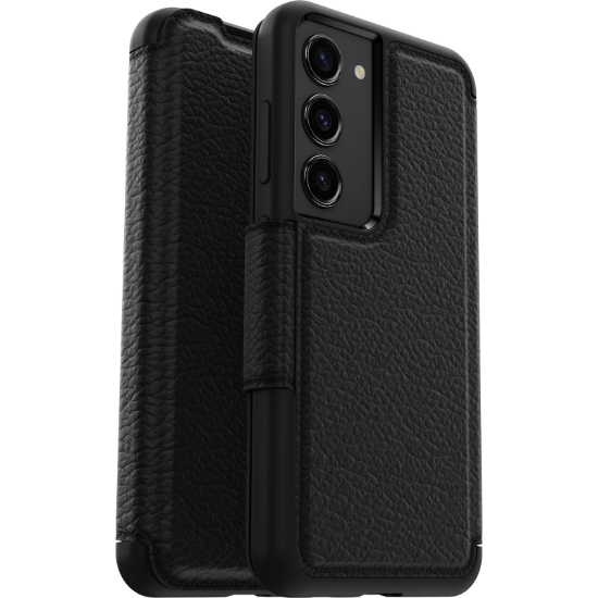 Afbeeldingen van OtterBox Strada-hoesje voor Galaxy S23, schokbestendig, valbestendig, lederen folio met kaarthouder, 3x getest volgens militaire standaard, Zwart, Geen retailverpakking