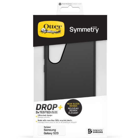 Afbeeldingen van OtterBox Symmetry-hoesje voor Galaxy S23, schokbestendig, valbestendig, dunne beschermende hoes, 3x getest volgens militaire standaard, Antimicrobieel, Zwart