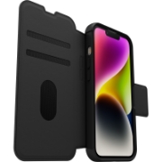 Afbeeldingen van OtterBox Strada-hoesje voor iPhone 14, schokbestendig, valbestendig, lederen folio met kaarthouder, 3x getest volgens militaire standaard, Zwart, Geen retailverpakking