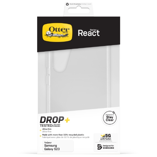 Afbeeldingen van OtterBox React-hoesje voor Galaxy S23, schokbestendig, valbestendig, ultradun, beschermende, getest volgens militaire standaard, Antimicrobieel, Clear