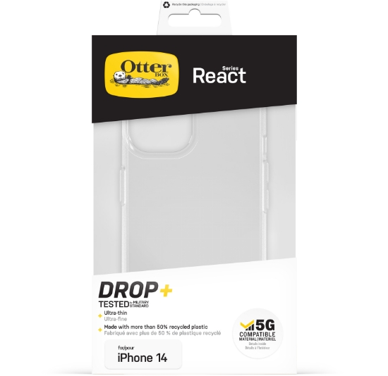 Afbeeldingen van OtterBox React-hoesje voor iPhone 14, schokbestendig, valbestendig, ultradun, beschermende, getest volgens militaire standaard, Antimicrobieel, Clear