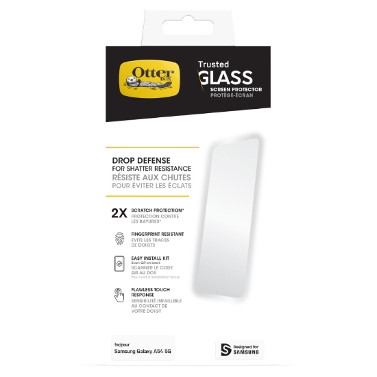 Afbeeldingen van OtterBox Trusted Glass-screenprotector voor Galaxy A54 5G, gehard glas, x2 krasbescherming, bescherming tegen vallen en splinters