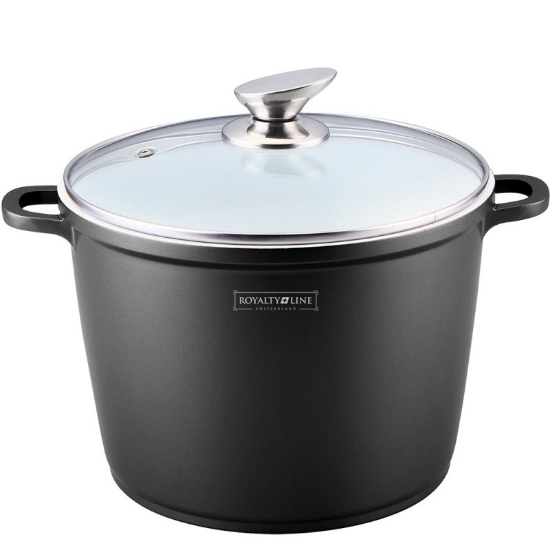 Image de Royalty Line RL-AD24M: Casserole à revêtement en marbre avec couvercle en verre - 24cm