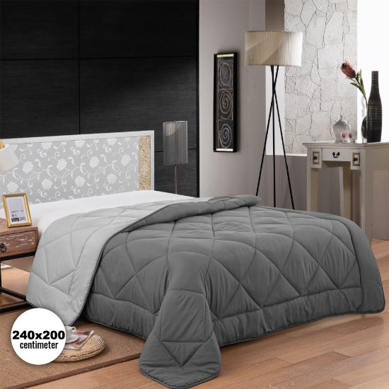 Image de Herzberg HG-2420BCO: Couette En Microfibre Bicolore - 240x200cm Gris