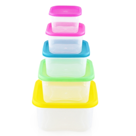 Image de Herzberg HG-SFS5N1: Ensemble de contenants carrés pour aliments 5 en 1