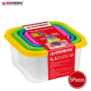 Show details for Herzberg HG-SFS5N1: 5-in-1 Square Food Storage Container Set Picture of Herzberg HG-SFS5N1: 5-in-1 Square Food Storage Container Set