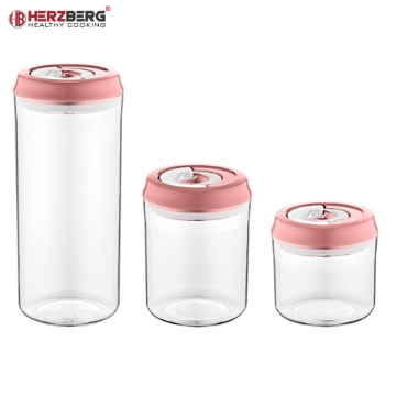 Show details for Herzberg Vacuum Storage Jar Set Pink Picture of Herzberg Vacuum Storage Jar Set Pink