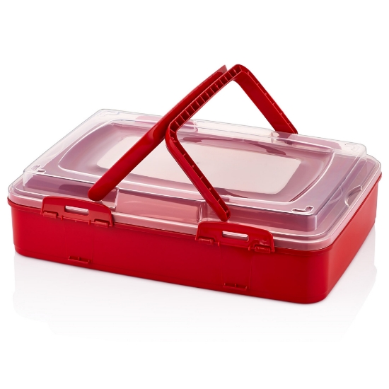 Image de Herzberg HG-L719: Boîte de transport de pâtisseries à emporter à un étage Rouge
