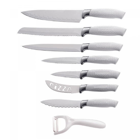 Image de Royalty Line RL-WHT7-W: Ensemble de couteaux à revêtement antiadhésif 7 pièces avec éplucheur - Blanc