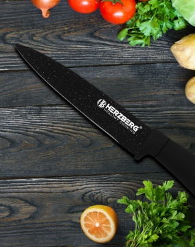 Show details for Herzberg 8 Pieces Knife Set with Acrylic Stand - Black Marble Picture of Herzberg 8 Pieces Knife Set with Acrylic Stand - Black Marble