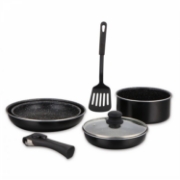 Image de Herzberg HG-8090-7BK : Batterie de cuisine 7 pièces à revêtement en marbre