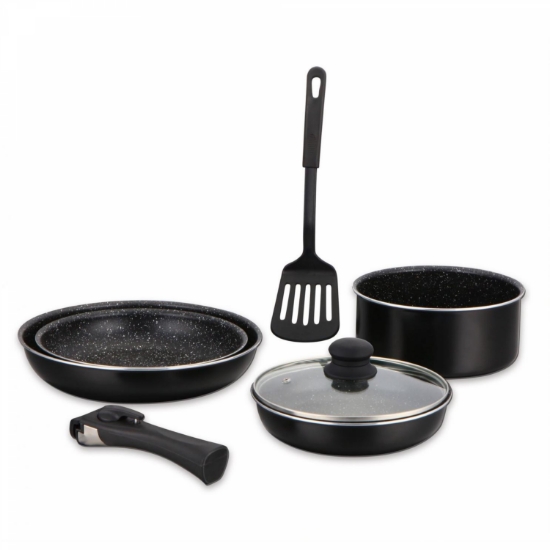 Image de Herzberg HG-8090-7BK : Batterie de cuisine 7 pièces à revêtement en marbre