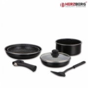 Image de Herzberg HG-8090-7BK : Batterie de cuisine 7 pièces à revêtement en marbre