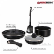 Image de Herzberg HG-8090-7BK : Batterie de cuisine 7 pièces à revêtement en marbre