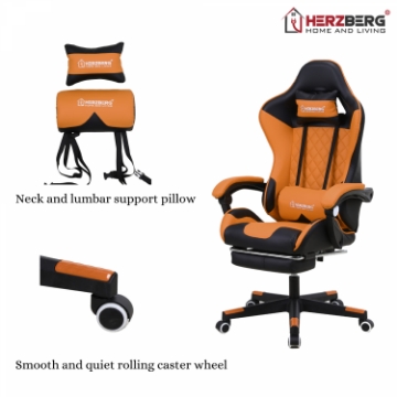 Show details for Herzberg Gaming and Office Chair with Retractable Footrest Red Picture of Herzberg Gaming and Office Chair with Retractable Footrest Red