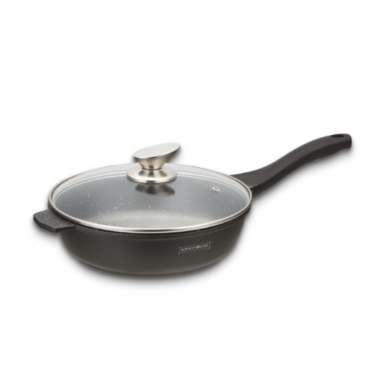 Image de Royalty Line RL-BDF24-M: Poêle à frire de 24 cm à revêtement en marbre avec couvercle en verre