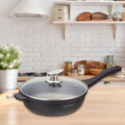 Image de Royalty Line RL-BDF24-M: Poêle à frire de 24 cm à revêtement en marbre avec couvercle en verre