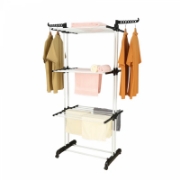 Image de Herzberg HG-8034BW: Porte-vêtements mobile - plastique noir avec tubes blancs