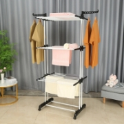 Image de Herzberg HG-8034BW: Porte-vêtements mobile - plastique noir avec tubes blancs