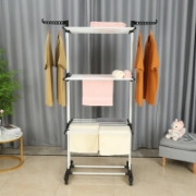 Image de Herzberg HG-8034BW: Porte-vêtements mobile - plastique noir avec tubes blancs