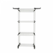 Image de Herzberg HG-8034BW: Porte-vêtements mobile - plastique noir avec tubes blancs