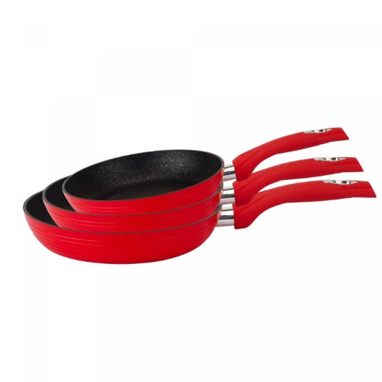 Image de Royalty Line RL-FM3F : Poêle à frire 3 pièces en aluminium forgé à revêtement marbré Rouge