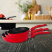 Image de Royalty Line RL-FM3F : Poêle à frire 3 pièces en aluminium forgé à revêtement marbré Rouge