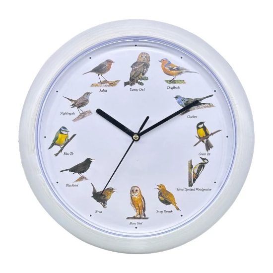 Image de Herzberg HG-03725: Horloge européenne de chant d'oiseau - Blanc