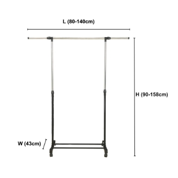 Show details for Herzberg HG-03268: Adjustable Single Rod Rolling Clothing Garment Rack Picture of Herzberg HG-03268: Adjustable Single Rod Rolling Clothing Garment Rack