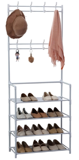 Image de HerzbergPortemanteau à segment avec 4 étagères pour chaussures - 60x155cm
