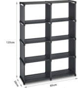 Image de Herzberg HG-03343: Bibliothèque et Etagère de Rangement Polyvalente à 8 Niveaux (85x125cm) - Noir